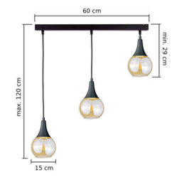 Luminosa Lighting Luminosa Lacrima Bar Pendant Ceiling Light Black Amber Glass Shade 3X E27 - thumbnail 2