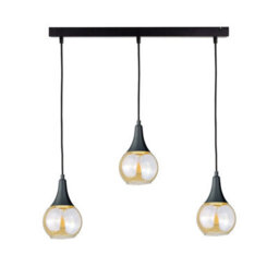 Luminosa Lighting Luminosa Lacrima Bar Pendant Ceiling Light Black Amber Glass Shade 3X E27 - thumbnail 1