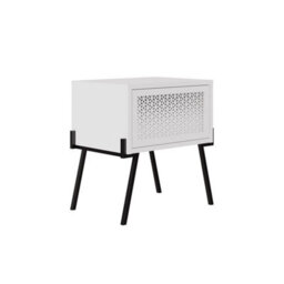 White 1 Door Push Open Bedside Cabinet Black Metal Legs Handleless - thumbnail 4