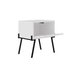 White 1 Door Push Open Bedside Cabinet Black Metal Legs Handleless - thumbnail 3