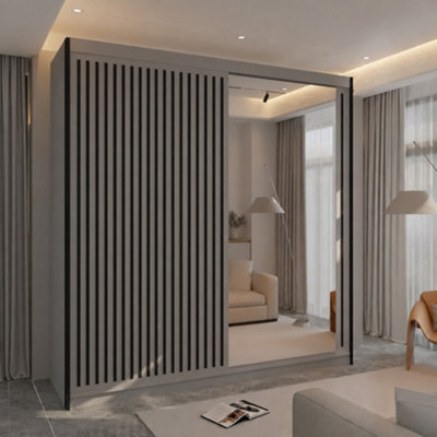 Sliding Wardrobes 4 u LTD Sliding Wardrobes 4U 2 Door Sliding Wardrobe With Led Light, Mirrored Sliding Doors, Modern Bedroom Storage - (Clay W150Cm - image 1
