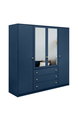 Arte Bold Dark Blue Siena Ii D4 Wardrobe 196Cm - Mirrored Elegance & Ultimate Storage - image 1