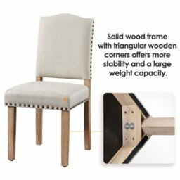 Yaheetech 2Pcs Beige Upholstered Dining Chairs With Nailhead Trim - thumbnail 8