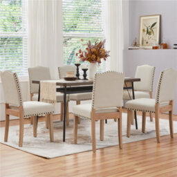 Yaheetech 2Pcs Beige Upholstered Dining Chairs With Nailhead Trim - thumbnail 3