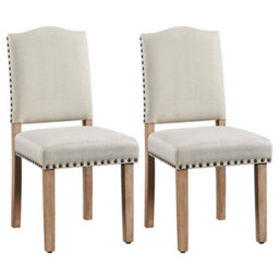 Yaheetech 2Pcs Beige Upholstered Dining Chairs With Nailhead Trim - thumbnail 2
