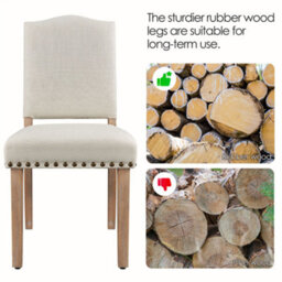 Yaheetech 2Pcs Beige Upholstered Dining Chairs With Nailhead Trim - thumbnail 7