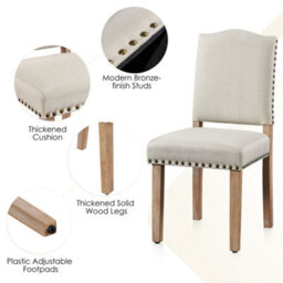 Yaheetech 2Pcs Beige Upholstered Dining Chairs With Nailhead Trim - thumbnail 5
