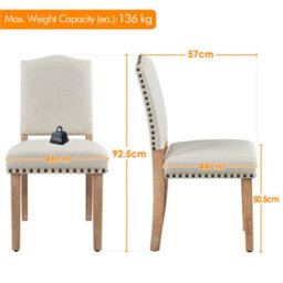 Yaheetech 2Pcs Beige Upholstered Dining Chairs With Nailhead Trim - thumbnail 4
