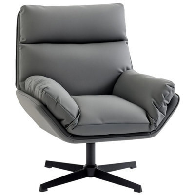 Modern Accent Chair, Pu Leather Armchair With 360 Swivel Dark Grey - image 1