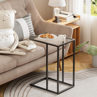 Huhote Sleek C Shaped Glass End Table With Metal Frame For Living Room And Bedroom - image 1