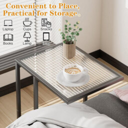 Huhote Sleek C Shaped Glass End Table With Metal Frame For Living Room And Bedroom - thumbnail 6