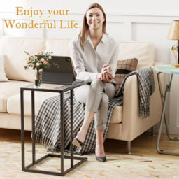 Huhote Sleek C Shaped Glass End Table With Metal Frame For Living Room And Bedroom - thumbnail 3