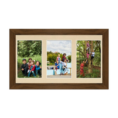 AK Frames 40X20Cm Walnut Modern Multi Photo Frame With Ivory Mount - Holds 3 Apertures (3X) 6X4 Photos - image 1