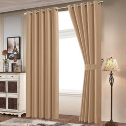 Bedlooms Blackout Curtains Thermal Insulated Eyelet Ready Made Ring Top Beige Curtain (Pair) 66 X 72 Inches With Tie Backs - thumbnail 2