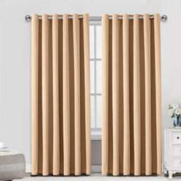 Bedlooms Blackout Curtains Thermal Insulated Eyelet Ready Made Ring Top Beige Curtain (Pair) 66 X 72 Inches With Tie Backs - thumbnail 1