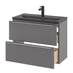 GoodHome Imandra Slimline Gloss Grey Wall-Mounted Bathroom Cabinet (H) 600mm (W) 800mm - thumbnail 5