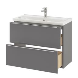 GoodHome Imandra Slimline Gloss Grey Wall-Mounted Bathroom Cabinet (H) 600mm (W) 800mm - thumbnail 7