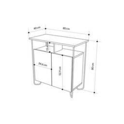 Dark Oak 2 Door Sideboard Separated Shelf Modern Metal Frame Cabinet - thumbnail 2