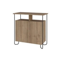 Dark Oak 2 Door Sideboard Separated Shelf Modern Metal Frame Cabinet - thumbnail 3