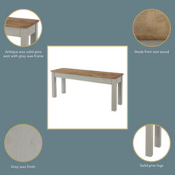 Core Products Linea Bench For 1200mm Table, Grey Wax Finish With Antique Wax Seat H45.0Cm X W105.cm X D30.0Cm - thumbnail 4