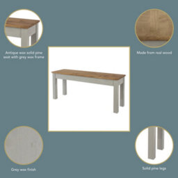 Core Products Linea Bench For 1200mm Table, Grey Wax Finish With Antique Wax Seat H45.0Cm X W105.cm X D30.0Cm - thumbnail 7