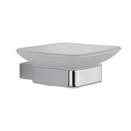 Homestylestore Wall Mounted Square Glass Bathroom Soap Dish And Chrome Holder - thumbnail 1