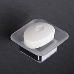 Homestylestore Wall Mounted Square Glass Bathroom Soap Dish And Chrome Holder - thumbnail 2