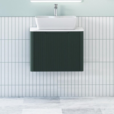 Royal Bathrooms Avenza 600mm Deep Moss Green Wall Hung Bathroom Countertop Vanity Unit 1 Drawer With Cube Basin - image 1