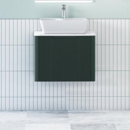Royal Bathrooms Avenza 600mm Deep Moss Green Wall Hung Bathroom Countertop Vanity Unit 1 Drawer With Cube Basin - thumbnail 1