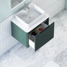 Royal Bathrooms Avenza 600mm Deep Moss Green Wall Hung Bathroom Countertop Vanity Unit 1 Drawer With Cube Basin - thumbnail 5
