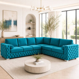 Stratus Interiors Ashley Teal Blue Chesterfield Full Back Sofa Collection With Sophisticated Charm-Corner - thumbnail 1