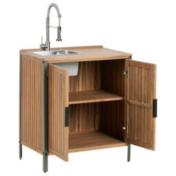 Beliani 3 Piece Outdoor Kitchen Set With Sink Ivrea Certified Acacia Wood Brown/ Silver - thumbnail 6