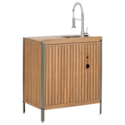 Beliani 3 Piece Outdoor Kitchen Set With Sink Ivrea Certified Acacia Wood Brown/ Silver - thumbnail 8