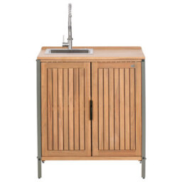 Beliani 3 Piece Outdoor Kitchen Set With Sink Ivrea Certified Acacia Wood Brown/ Silver - thumbnail 7