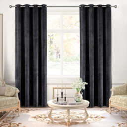 Ameha Charcoal Velvet Curtain Ready Made Eyelet Blackout Thermal Insulated Curtain Pair 90''x90'' With Tiebacks Home Decor Uk - thumbnail 3