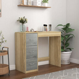 Urbn-Living Urbnliving Height 79.5Cm 3 Drawer Wooden Bedroom Dressing Computer Work Table Desk Oak  Carcass And Ash Grey Drawers Jewellery - thumbnail 3