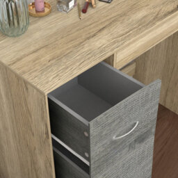 Urbn-Living Urbnliving Height 79.5Cm 3 Drawer Wooden Bedroom Dressing Computer Work Table Desk Oak  Carcass And Ash Grey Drawers Jewellery - thumbnail 4