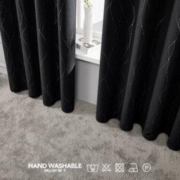 Deconovo Dotted Line Foil Printed Blackout Curtains Thermal Eyelet Curtains For Nursery, 66 X 54 Inch, Black, 2 Panels - thumbnail 4