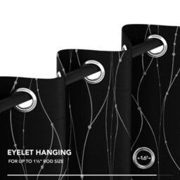 Deconovo Dotted Line Foil Printed Blackout Curtains Thermal Eyelet Curtains For Nursery, 66 X 54 Inch, Black, 2 Panels - thumbnail 7