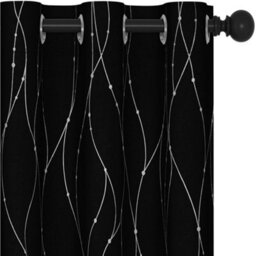 Deconovo Dotted Line Foil Printed Blackout Curtains Thermal Eyelet Curtains For Nursery, 66 X 54 Inch, Black, 2 Panels - thumbnail 5