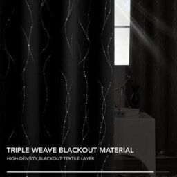 Deconovo Dotted Line Foil Printed Blackout Curtains Thermal Eyelet Curtains For Nursery, 66 X 54 Inch, Black, 2 Panels - thumbnail 6