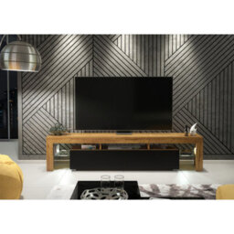 Creative Furniture Nova Tv Unit 200Cm - Dark Oak & Black Matt Doors And Led Lights - thumbnail 2