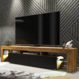 Creative Furniture Nova Tv Unit 200Cm - Dark Oak & Black Matt Doors And Led Lights - thumbnail 5