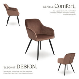 Tectake Set Of 2 Dining Chair Marilyn - With Armrests, Padded, Velvet Look, Black Steel Legs  - Brown/black - thumbnail 3