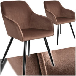 Tectake Set Of 2 Dining Chair Marilyn - With Armrests, Padded, Velvet Look, Black Steel Legs  - Brown/black - thumbnail 1