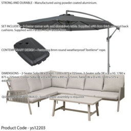 Loops Premium 5 Seater Garden Coffee Table & Parasol Set - Grey Aluminium Corner Sofa - thumbnail 2