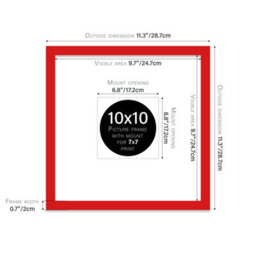 "10X10"" Red Picture Frame - 10X10"" Square Frame With 7X7"" Mount For 10X10""/7X7"" Pictures Moderrn Style Thin Edge, 1 Pack" - thumbnail 2