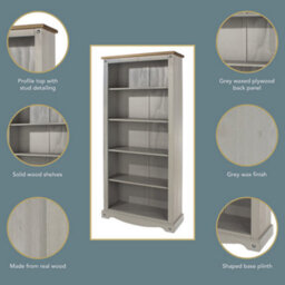 Core Products Tall Bookcase Premium Corona Grey Wax & Antique Wax Top H177.6Cm X W80.0Cm X D29.6Cm - thumbnail 6