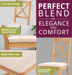 Hallowood Furniture Pair Of Oak Small Cross Back Chairs With Beige Fabric Seat - thumbnail 5