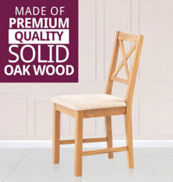 Hallowood Furniture Pair Of Oak Small Cross Back Chairs With Beige Fabric Seat - thumbnail 4